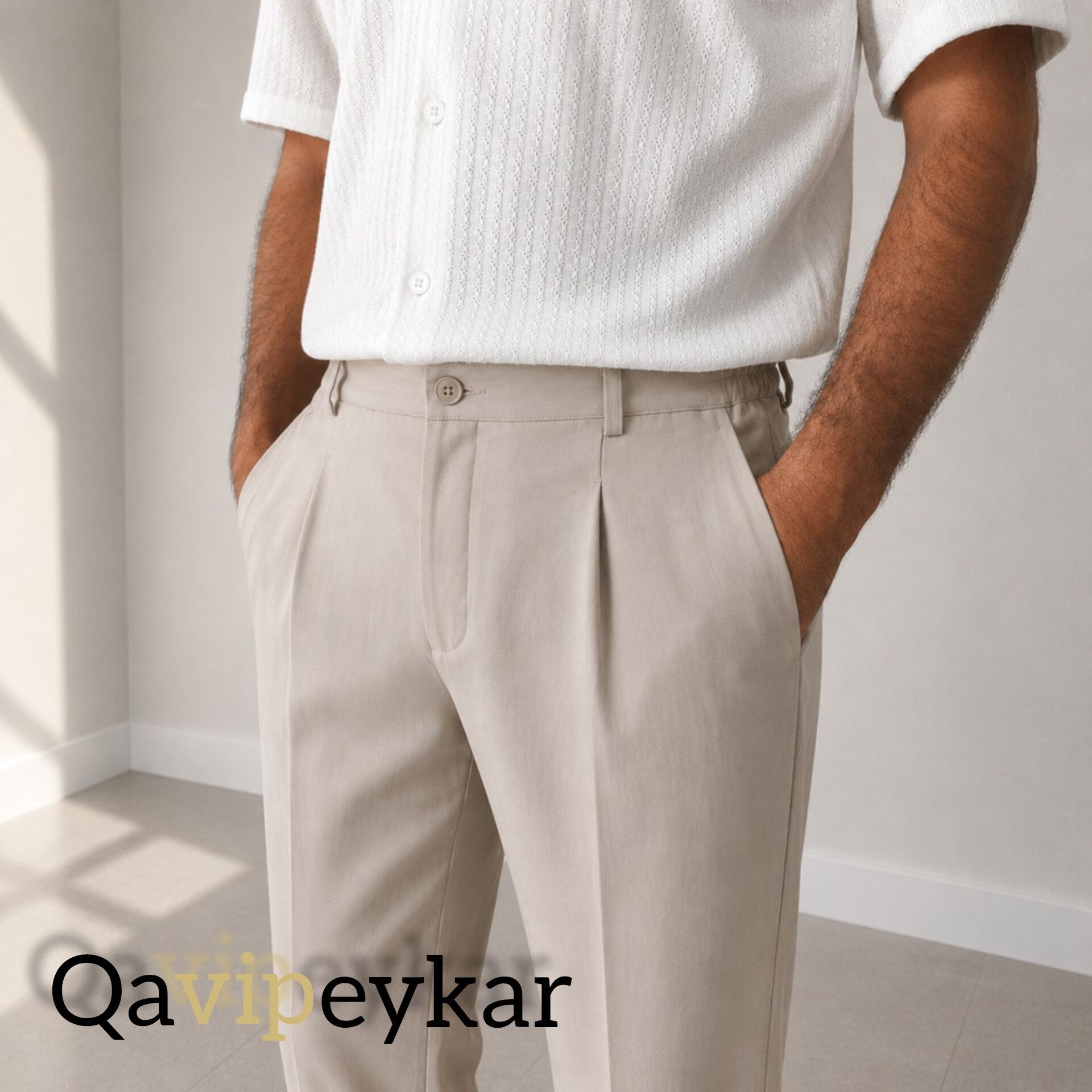 شلوار کتان سیلک نیم بگ مردانه